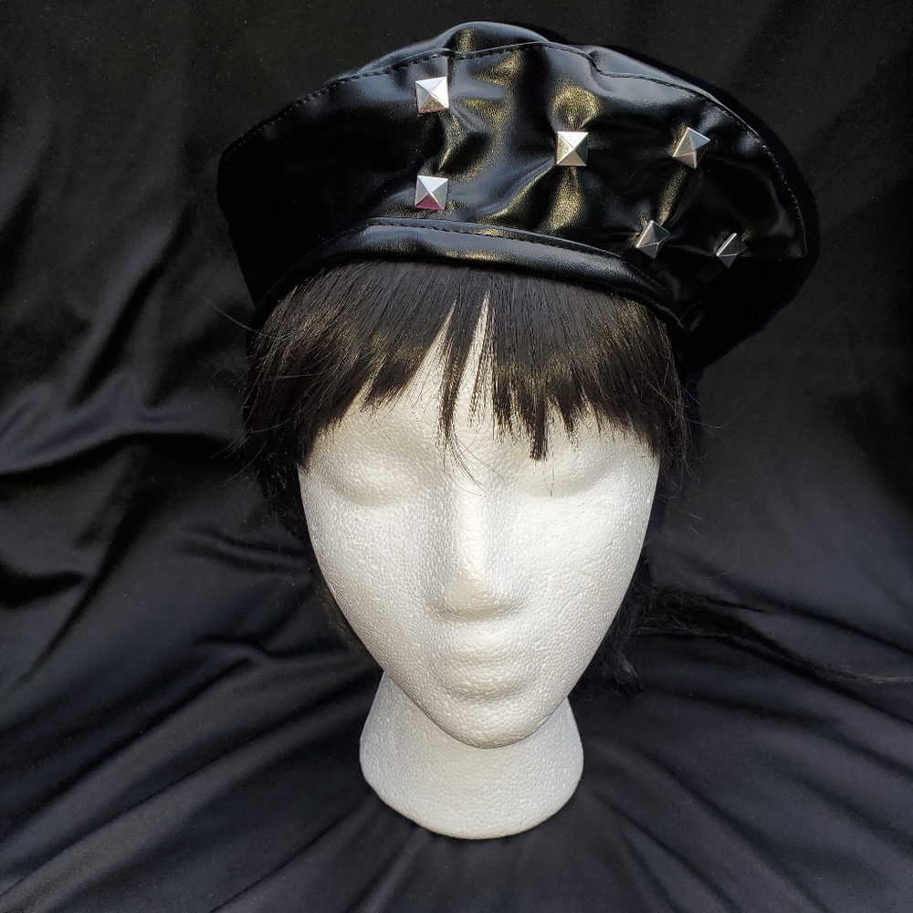 PU Leather Studded Beret Hat
